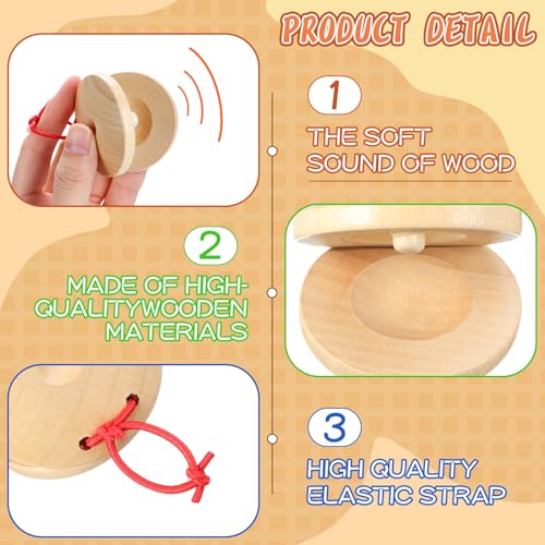 Lukmaa 48 Pcs Castanets Bulk Wooden Musical Instrument for Adults Wood Hand Finger Castanets Rhythm Clap Board Hand Percussion for Christmas Party Favors Gifts - Image 3