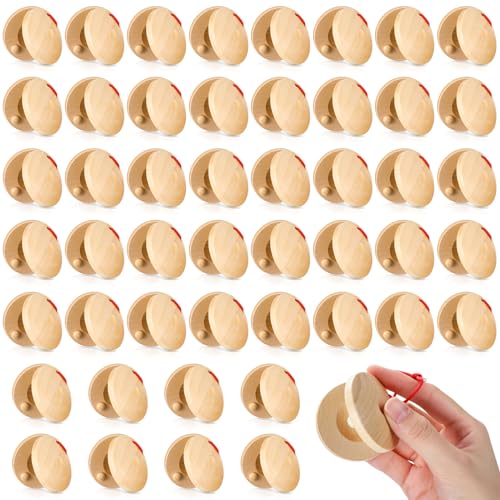 Lukmaa 48 Pcs Castanets Bulk Wooden Musical Instrument for Adults Wood Hand Finger Castanets Rhythm Clap Board Hand Percussion for Christmas Party Favors Gifts - Image 1
