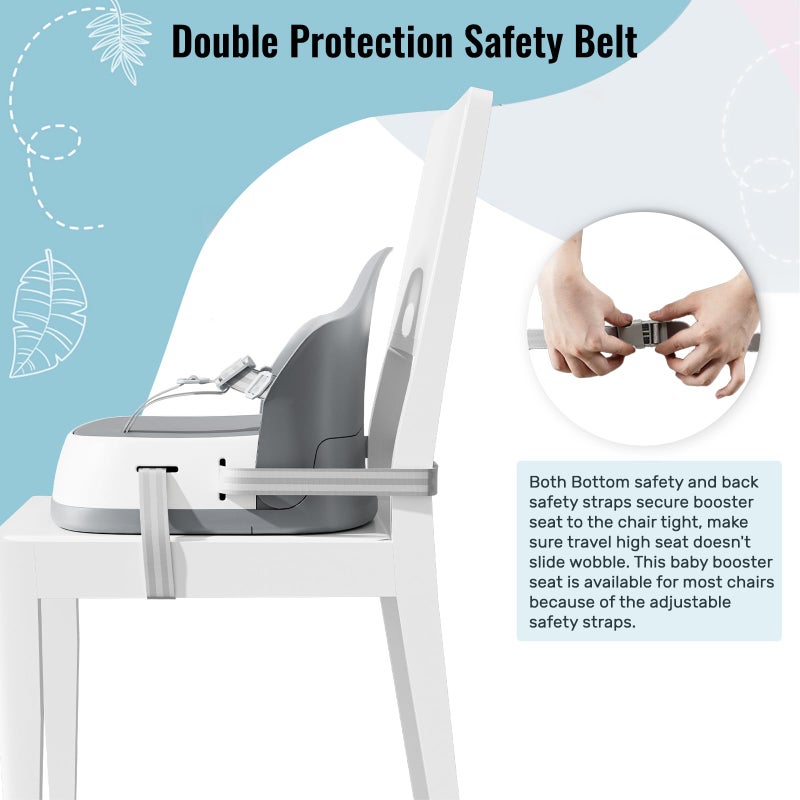 UBRAVOO Baby Booster Seats, Portable High Chairs for Babies and Toddlers, HighChair for Baby from 6 Months to 3 Years, Sitting Up to 15 kg (Grey) - Image 3