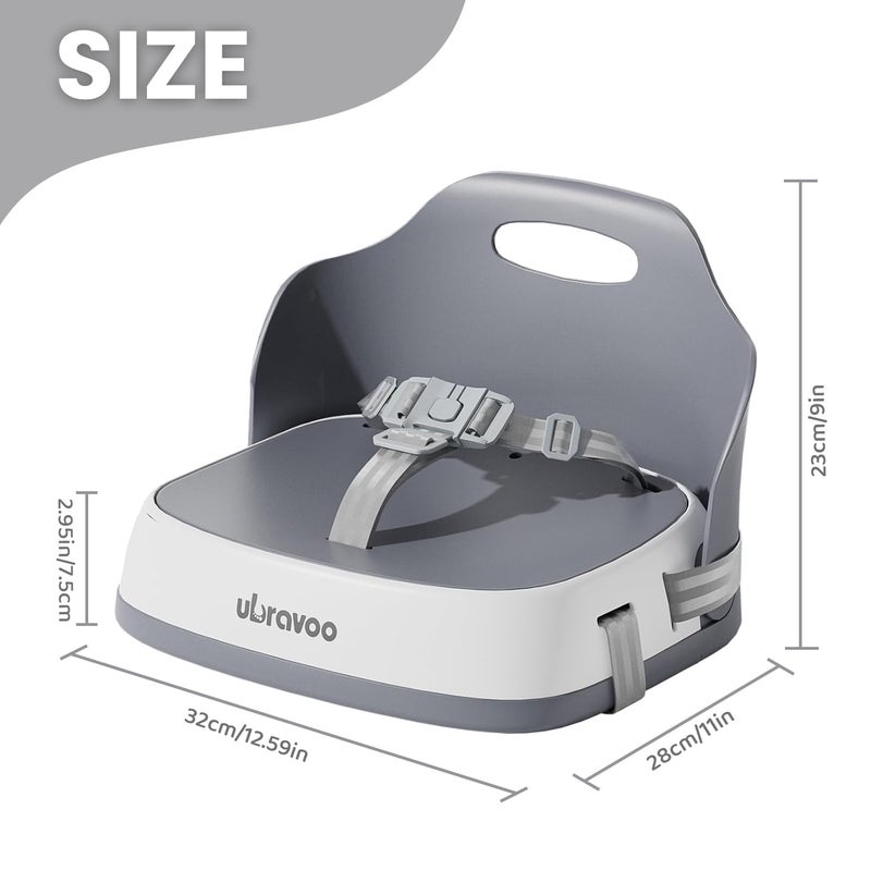 UBRAVOO Baby Booster Seats, Portable High Chairs for Babies and Toddlers, HighChair for Baby from 6 Months to 3 Years, Sitting Up to 15 kg (Grey) - Image 2