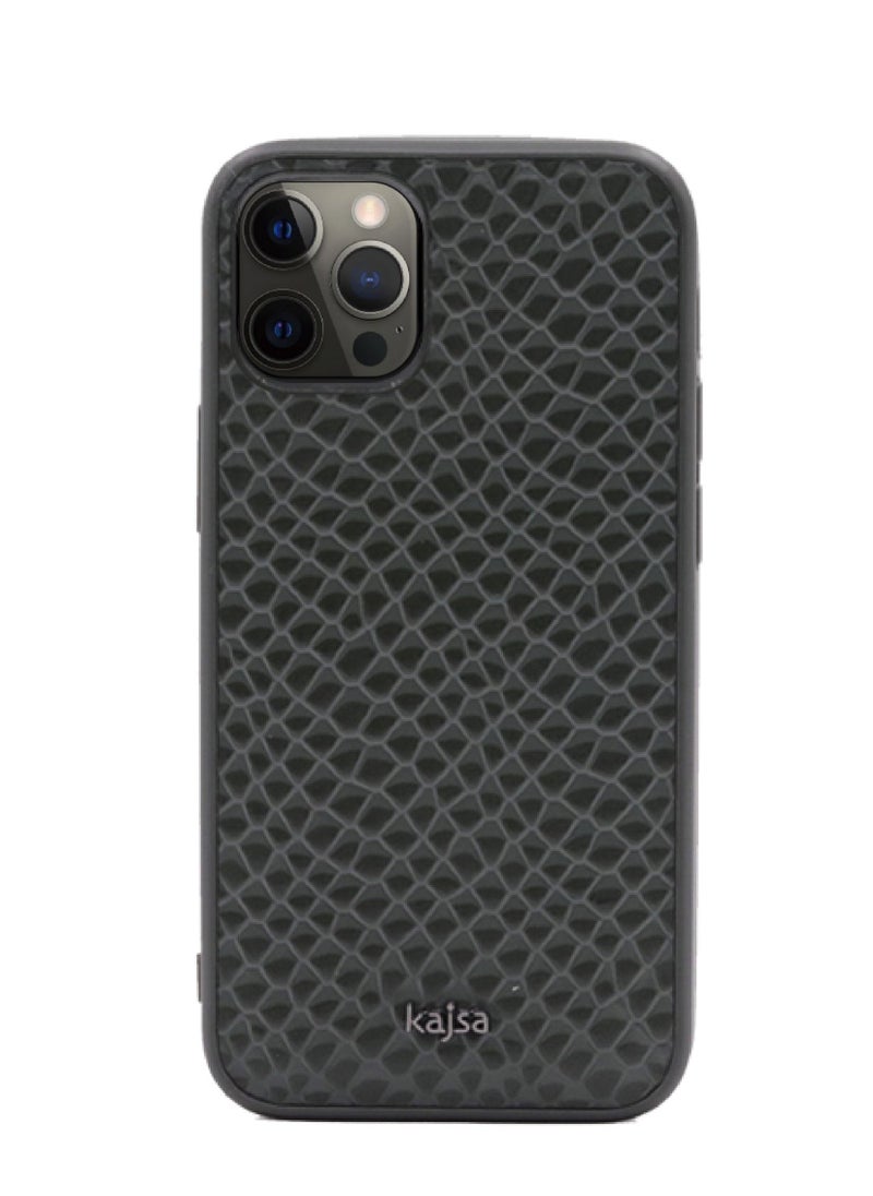 Kajsa - Genuine Leather Grass Pattern Back Case for iPhone 12 Pro - Image 1