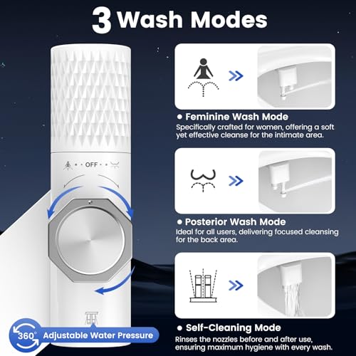 FEELSO Bidet Attachment for Toilet with Filter, Bidet Toilet Seat with Self-Cleaning Dual Nozzle (Frontal/Rear Wash), Ultra-Slim & Non-Electric Bidet Sprayer for Hard Water, Adjustable Water Pressure - Image 5
