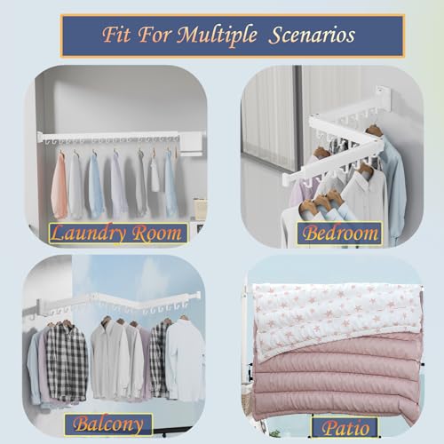 Dr.DJ DrDJ Clothes Drying Rack for Laundry Retractable Clothes Hanger Rack Wall Mounted Folding Indoor Drying Rack Space Saver Clothes RackCollapsible TriFold with 18 JHooks Laundry Rack White - Image 3