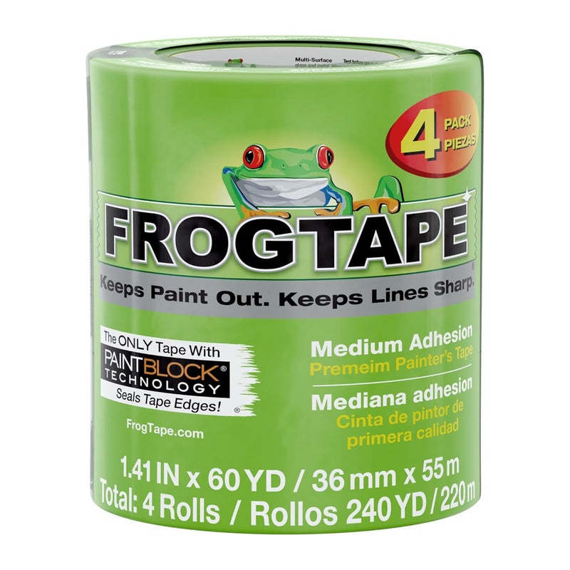 FrogTape 240660 Multi-Surface Painter'S Tape With Paintblock, Medium Adhesion, 1.41 Inches X 60 Yards, Green, 4 Rolls - Image 1
