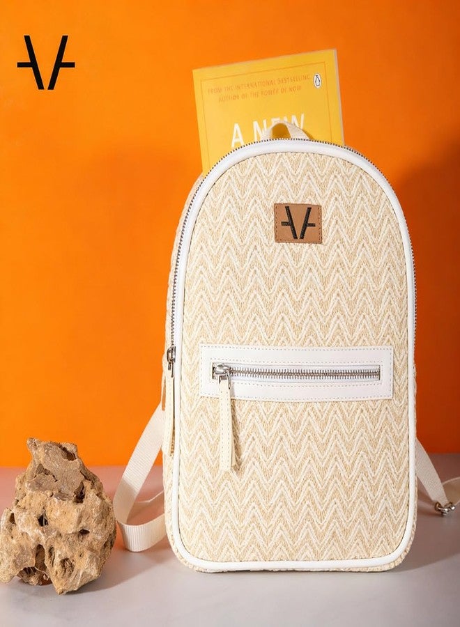 Avake Chic Ivory Backpack for Women - Elegant Raffia Cotton Weave, Stylish, Trendy, Lightweight & Durable Everyday Bag | Travel, Picnic Backpack for Girls | Ideal for Birthday, Anniversary Gift - Image 3