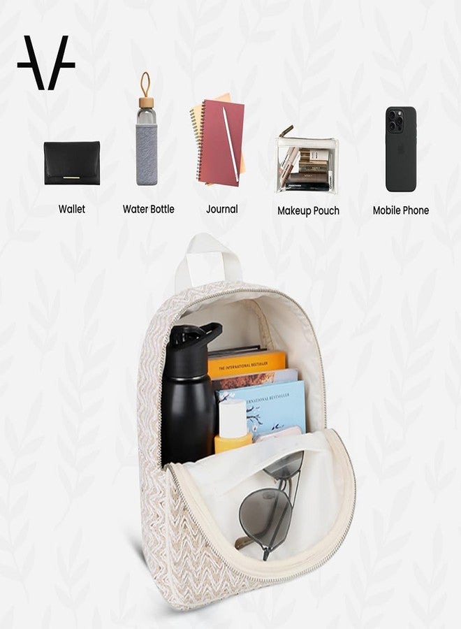Avake Chic Ivory Backpack for Women - Elegant Raffia Cotton Weave, Stylish, Trendy, Lightweight & Durable Everyday Bag | Travel, Picnic Backpack for Girls | Ideal for Birthday, Anniversary Gift - Image 5