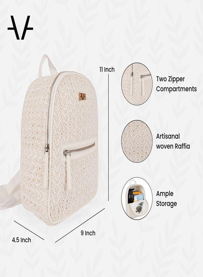Avake Chic Ivory Backpack for Women - Elegant Raffia Cotton Weave, Stylish, Trendy, Lightweight & Durable Everyday Bag | Travel, Picnic Backpack for Girls | Ideal for Birthday, Anniversary Gift - Image 4