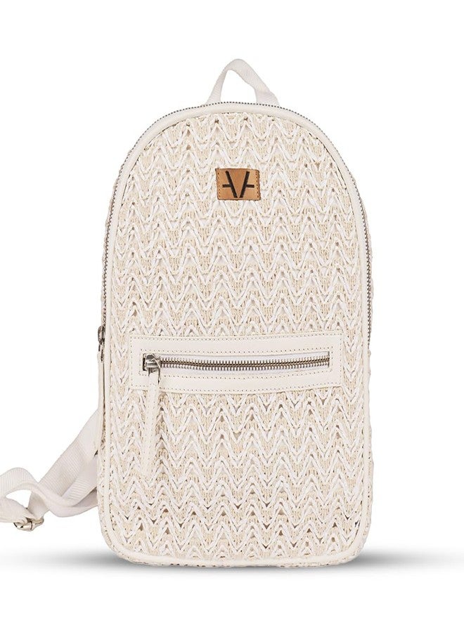 Avake Chic Ivory Backpack for Women - Elegant Raffia Cotton Weave, Stylish, Trendy, Lightweight & Durable Everyday Bag | Travel, Picnic Backpack for Girls | Ideal for Birthday, Anniversary Gift - Image 1