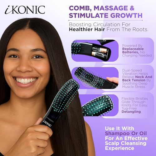 IKONIC 3-in-1 Electric Scalp Massager for Hair Growth -Vibrating Head Massager Brush for Stimulation and Circulation, Use as Exfoliator, Scrub, Hair Detangle, Massage Gift for Men and Women - Image 3