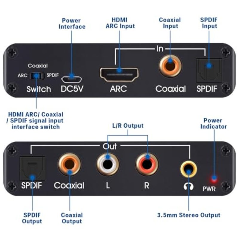 محول مستخرج الصوت HDMI ARC، محول صوت رقمي إلى تناظري، HDMI بصري/SPDIF محوري إلى ستيريو L/R 3.5 مم، DAC 192 كيلو هرتز، متوافق مع التلفزيون، مكبرات الصوت، PS5، Xbox - Image 2