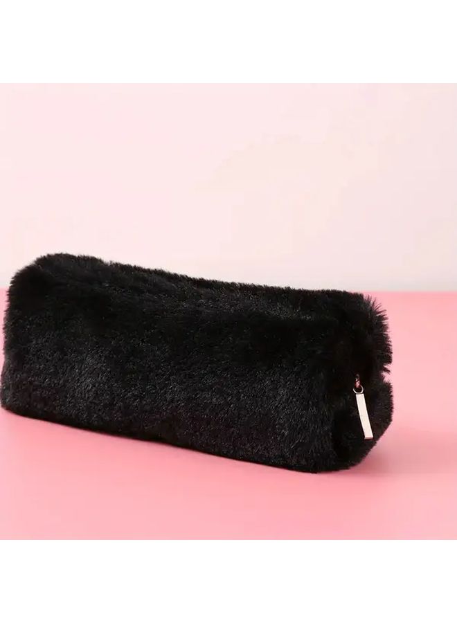 Large Capacity Plush Octagonal Pencil Case Khaki Color Japanese Style Stationery Bag - Image 3