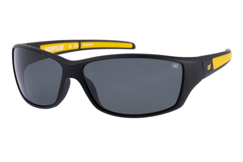 Caterpillar Men's 8016 Polarized Wrap Sunglasses Rectangular, Matte Black/Yellow, 65 mm - Image 5