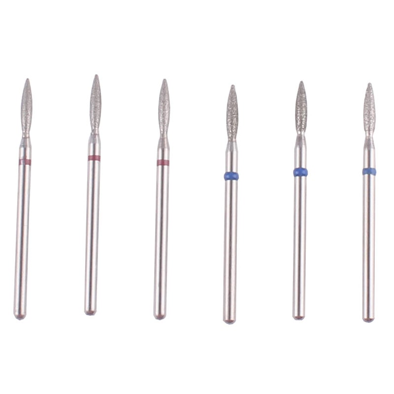 MZCMSL Flame Shape Diamond Cuticle Nail Drill Bit Set 6pcs Pro Manicure Drill Bits for Nail Prep 332 Shank efile BitFineMedium