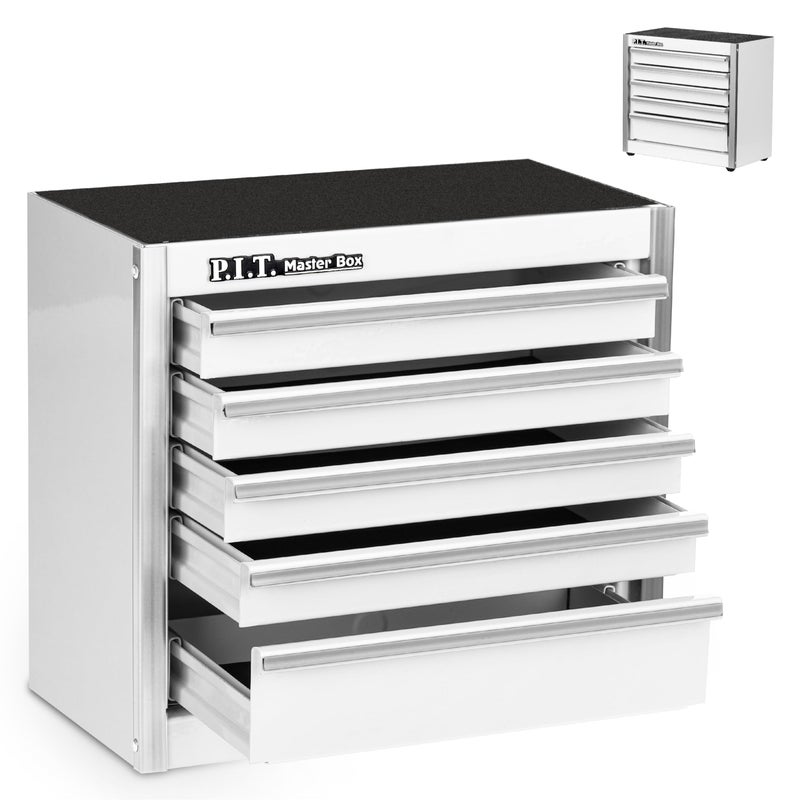 PIT Mini White Tool Box Portable 5Drawer Micro Roll Cab Steel Stackable Tool Box with Liner White Small Tool Case for Tools Storage and Organizers Home DIY