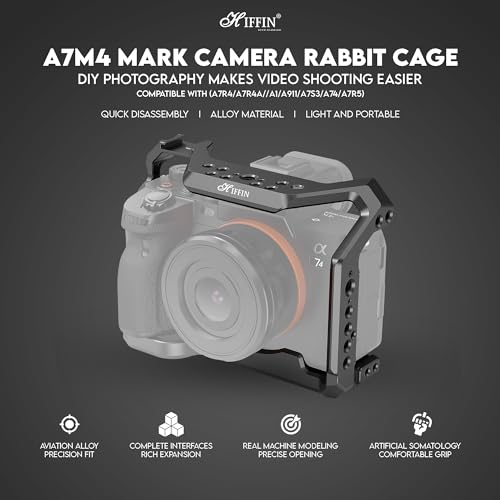 HIFFIN A7M4 Metal Cage for A7M4, A7R4A, A1, A9II, A7S3, A7R5, A7IV Built-in Quick Release Plate for Arca-Type, Filmmaking Video Cage with Shoe Mount, 1/4'' & 3/8'' Threaded Holes - Image 3