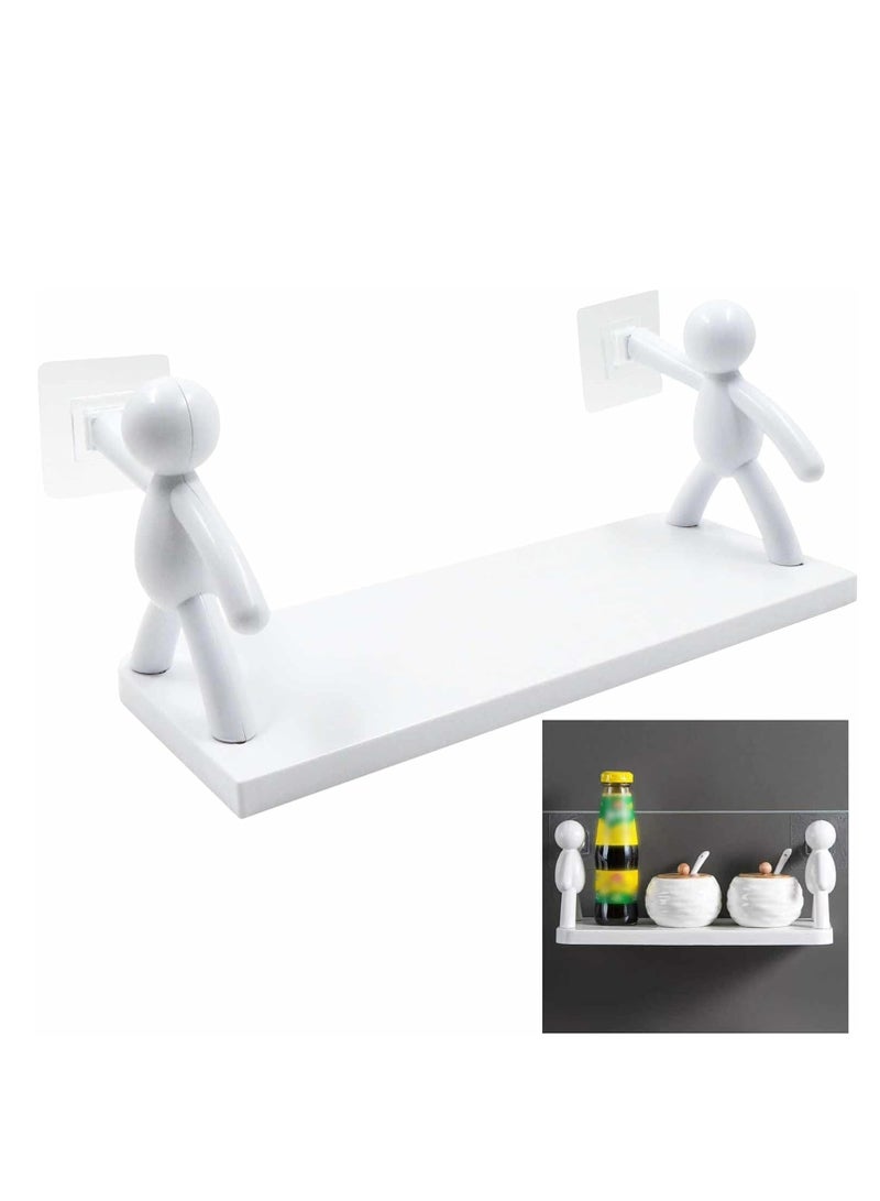 Self-Adhesive Wall Mount Storage Holder Space Saving Organization Rack White - Image 1