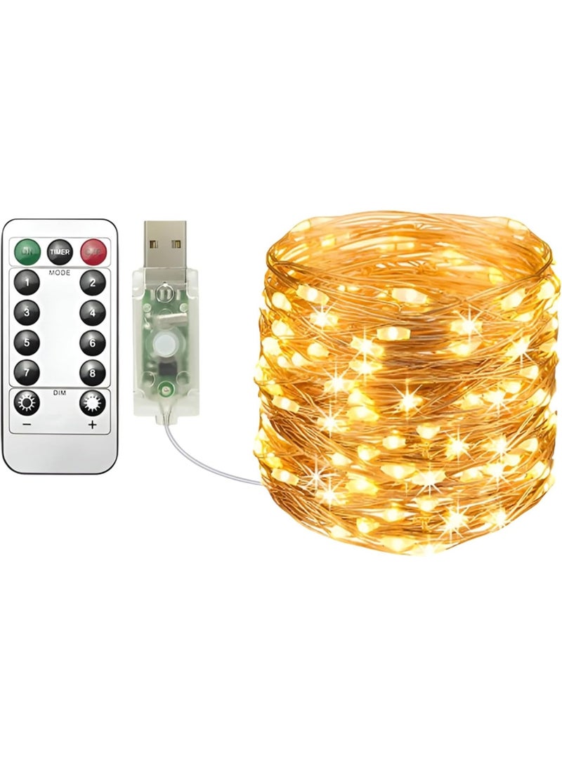 USB Fairy Lights 1Pack ، 33ft / 10M دافئ أبيض 100LED USB كوبر سلسلة أضواء مع جهاز التحكم عن بعد ، 8 أوضاع ، التوقيت و Dimmable لغرفة نوم عيد الميلاد الديكور الداخلي في الهواء الطلق - Image 1