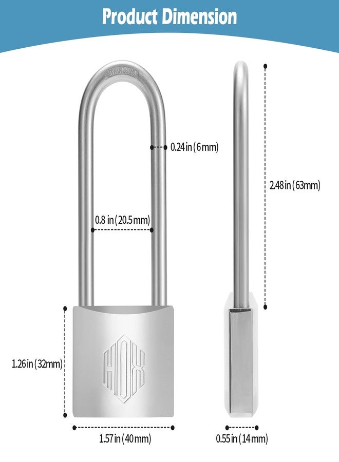 HOX Marine-Grade Rustproof Padlock, Stainless Steel Shackle & Chrome-Plated Brass Body, Weatherproof Outdoor Lock, 2.5-Inch Long Shackle (6 Pack) - Image 2