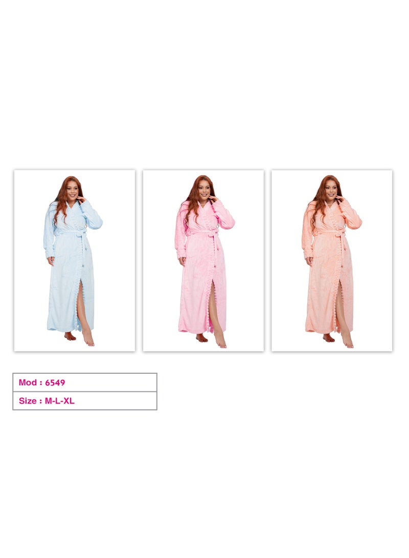 Dadoush Luxurious multi-colored, long, soft fur bathrobe with a belt - Women's fur robe - Long women's kimono, elegant design, winter robe by Daadoush - Image 4