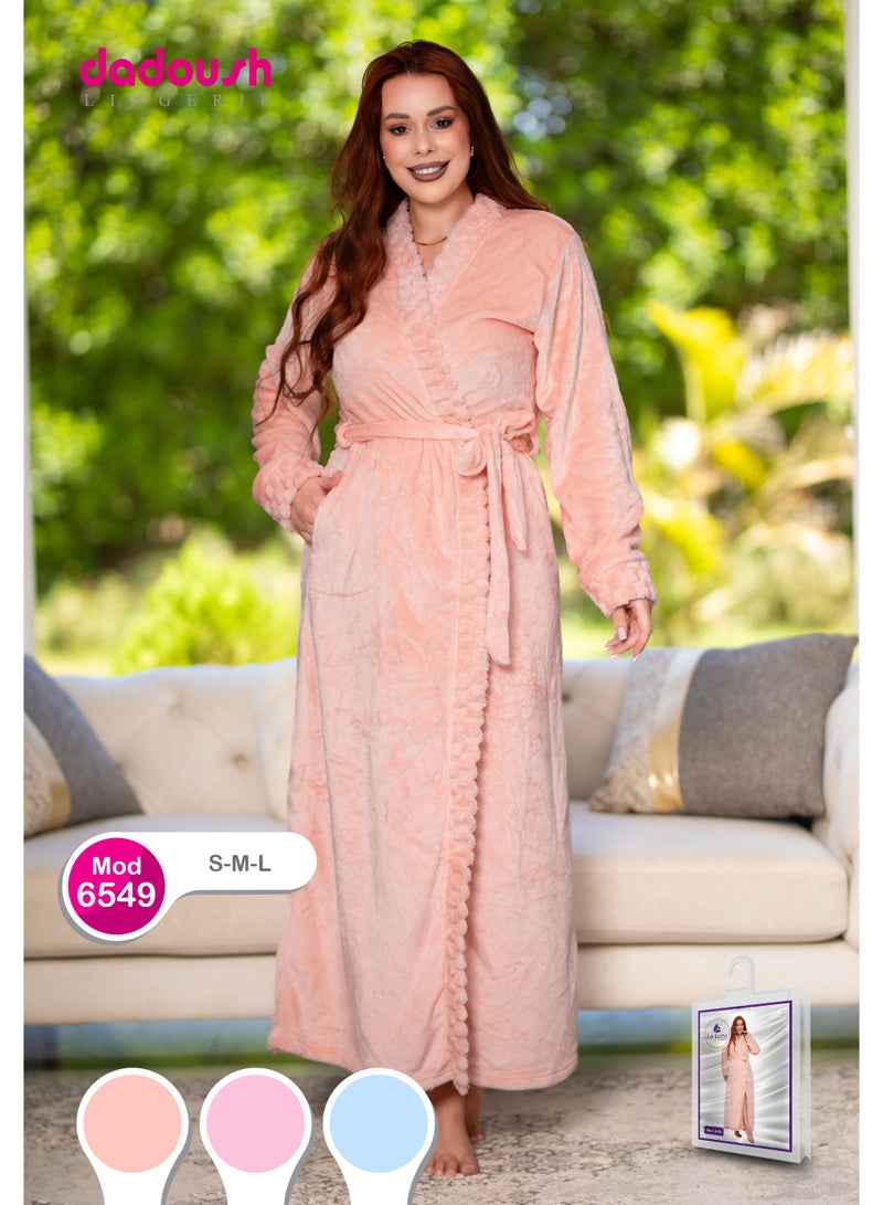 Dadoush Luxurious multi-colored, long, soft fur bathrobe with a belt - Women's fur robe - Long women's kimono, elegant design, winter robe by Daadoush - Image 2