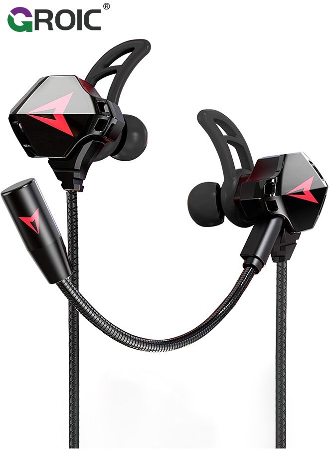 GROIC Black 3.5mm Gaming Headphones with Noise-Cancelling Mic, Stereo Gaming Earbuds PC Gaming Earphone with Microphone & Volume Control for PC Phone  - Image 1