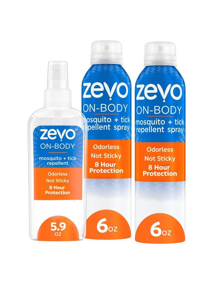 Zevo On-Body Tick & Mosquito Repellent Spray - 8-Hour Insect & Bug Spray - Odorless, Non-Sticky Formula for The Whole Family (1 Pump Bottle & 2 Aerosol Bottles) - Image 1