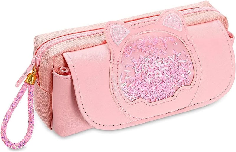 Elecdon Cute Cat Large Capacity Pencil Case - Pink - Image 1