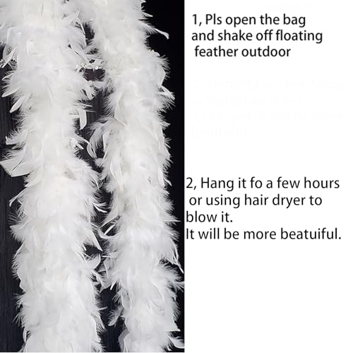HAPPY FEATHER 2 يارد 80 جرام ريش ديك رومي تشانديل لصناعة الحرف اليدوية، حفلات الرقص، تنكر الهالوين - أبيض - Image 2