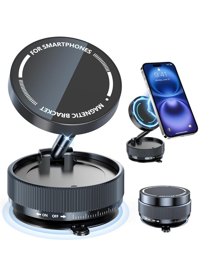 Vacuum Magnetic Phone Holder, Suction Cup Phone Mount for Car 3s Fast Install, 360 Rotatable Phone Stand for Smartphones - Image 1