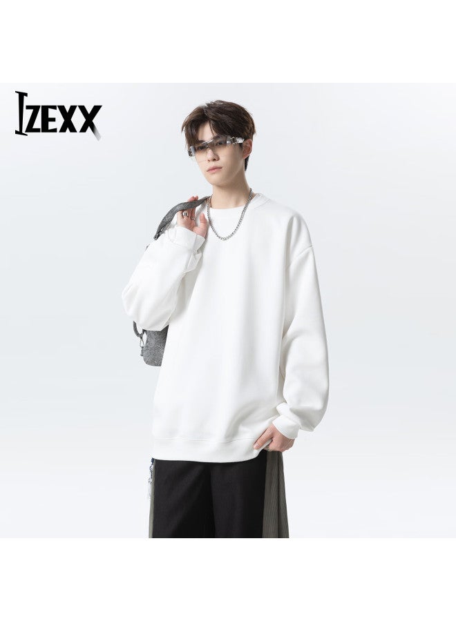 Izexx Casual Men's Heavyweight Crewneck Pullover Spring Loose Long Sleeve T-shirt Hw61 White 3XL - Image 5