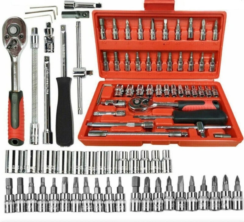 SWAMINE 46 In 1 Pcs Tool Kit Screwdriver and Socket SetHand Tool Kit Wrench Set Multi Purpose Combination Tool Case Precision Socket SetBike Tool Kit Set All Bike Car Tool Kit Set RED  - Image 1