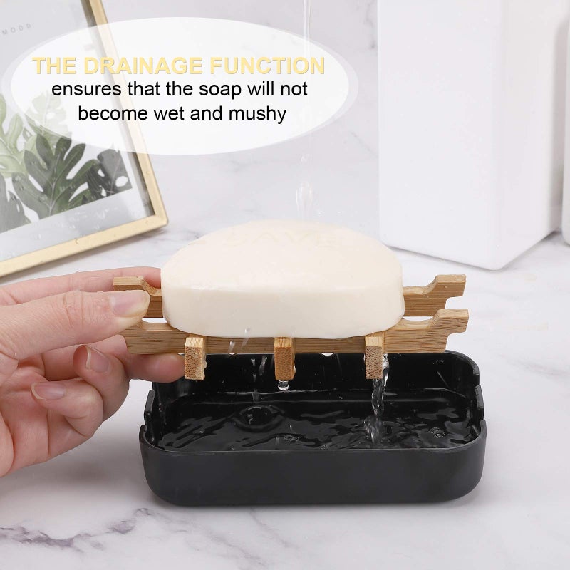Fufengz Bamboo Wooden Soap Dishes for Shower with Drainage for Bathroom Bar Soap Holder Soap Holder Sink Deck Bathtub Shower Tray (One Pieces Black) - Image 4