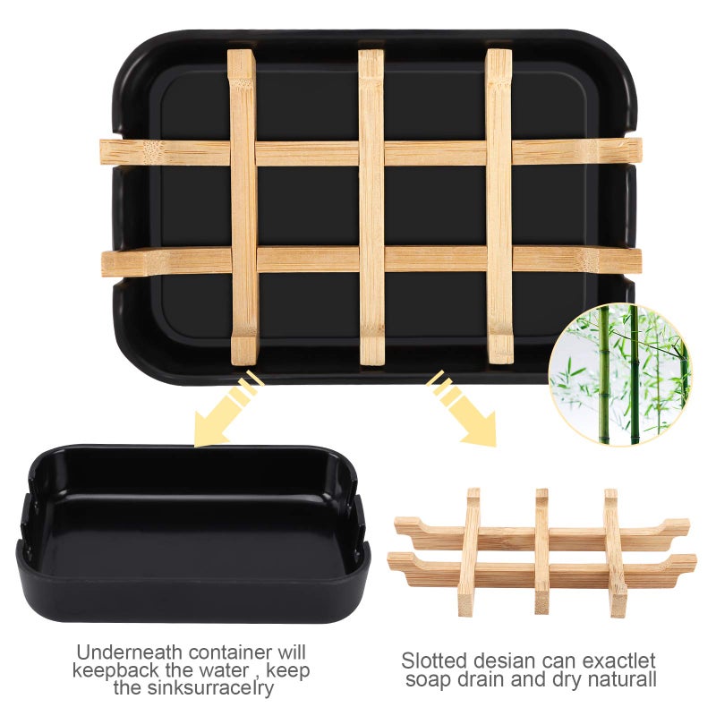 Fufengz Bamboo Wooden Soap Dishes for Shower with Drainage for Bathroom Bar Soap Holder Soap Holder Sink Deck Bathtub Shower Tray (One Pieces Black) - Image 3