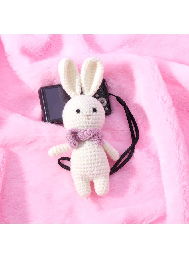 Baby Hand-Woven Rabbit Doll Pacifier Chain Comfortable Gripping Cartoon Rattle Newborn Toy Gift Box-Color:Milk White Rabbit With Scarf Doll  - Image 4