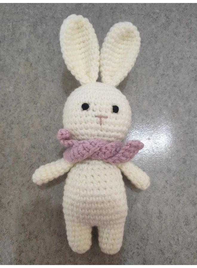 Baby Hand-Woven Rabbit Doll Pacifier Chain Comfortable Gripping Cartoon Rattle Newborn Toy Gift Box-Color:Milk White Rabbit With Scarf Doll  - Image 1