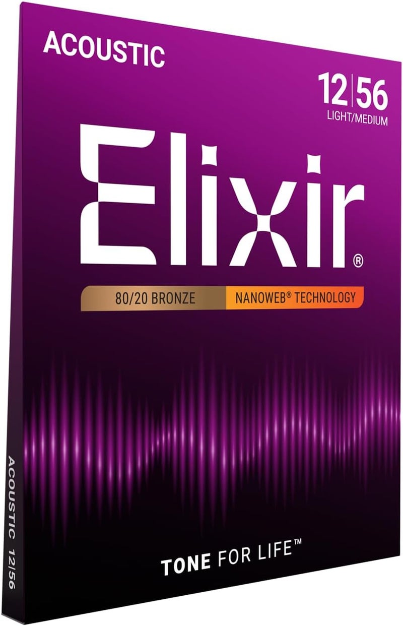 Elixir Strings 80/20 Bronze Acoustic Guitar Strings with NANOWEB Coating, Light/Medium (.012-.056) - Image 1