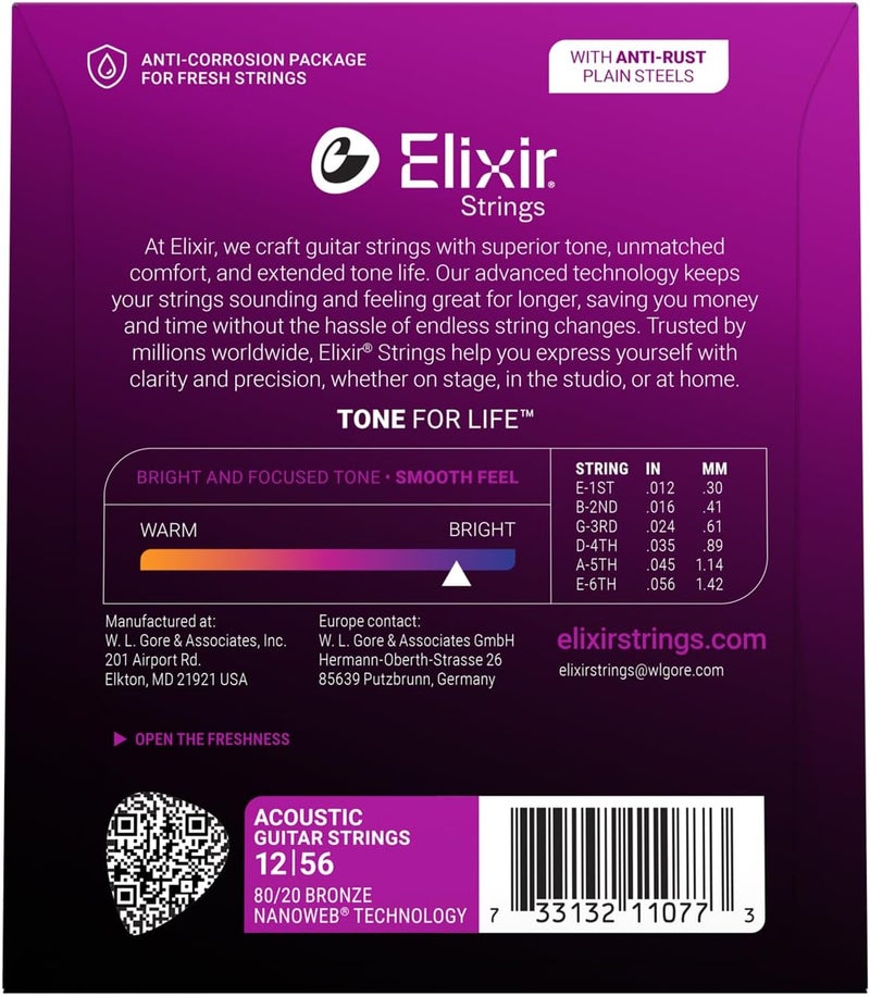 Elixir Strings 80/20 Bronze Acoustic Guitar Strings with NANOWEB Coating, Light/Medium (.012-.056) - Image 2