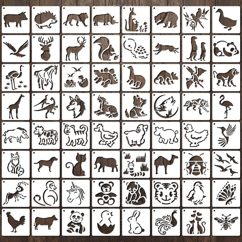 64 Pieces Stencils for Painting Small Reusable Animal Stencil Art Craft Template for Painting on Wood Wall Fabric Rock Chalkboard Sign DIY Art Scrapbook ProjectsAnimal