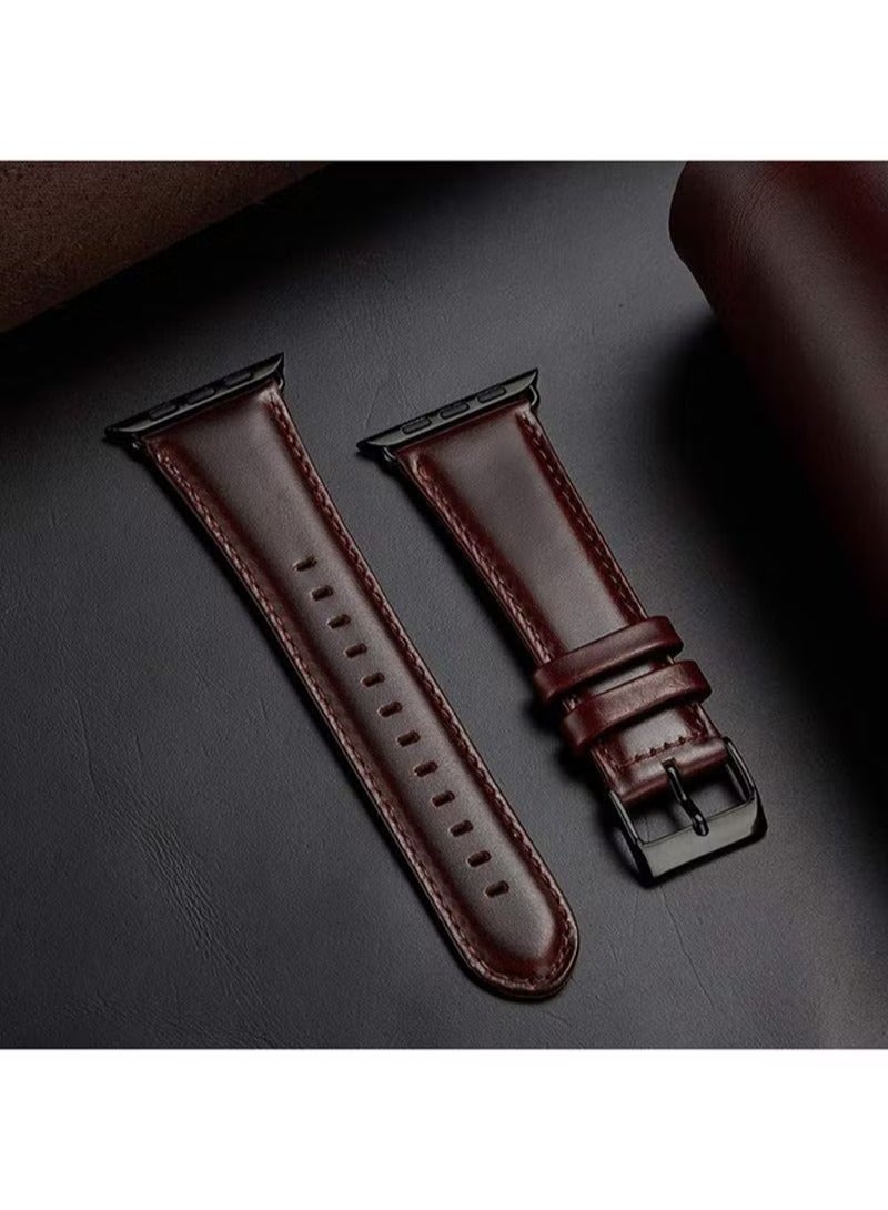 HEXABEX Apple Watch Leather band, Apple Watch Leather Strap for Apple Watch All Series Compatible with 46mm/45mm/44mm/49mm Dark Brown - Image 2