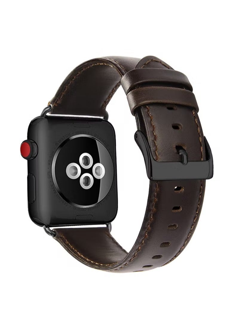 HEXABEX Apple Watch Leather band, Apple Watch Leather Strap for Apple Watch All Series Compatible with 46mm/45mm/44mm/49mm Dark Brown - Image 1