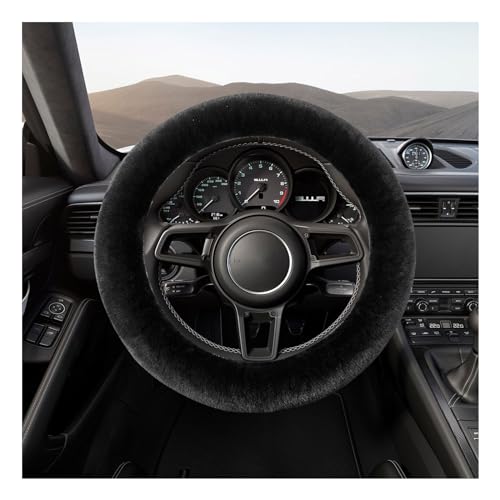 Suvnie Fur Wool Sheepskin Car Steering Wheel Cover 15 Inch Fluffy AntiSlip Auto Steering Wheel Protector for Warm Winter Universal Fuzzy Plush Vehicle Steering Wheel Accessories Black - Image 1