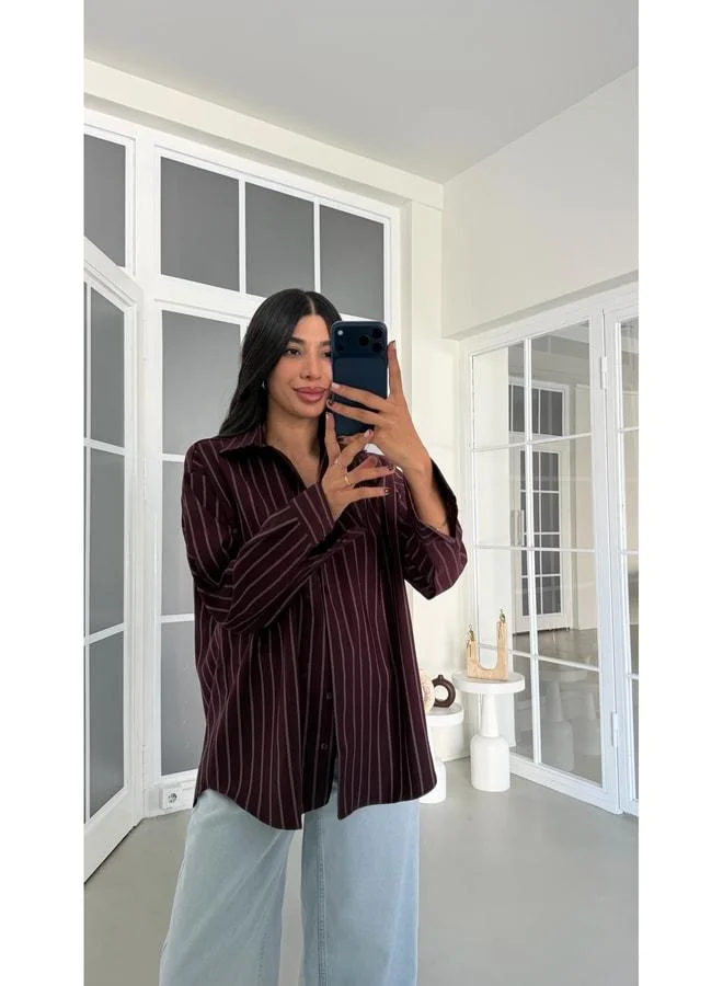 Gaus Mürdüm Striped Oversize Shirt GAUS-01950.