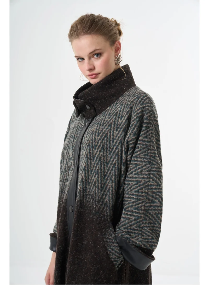 MissWhence Long Wool Patterned Overcoat - Green