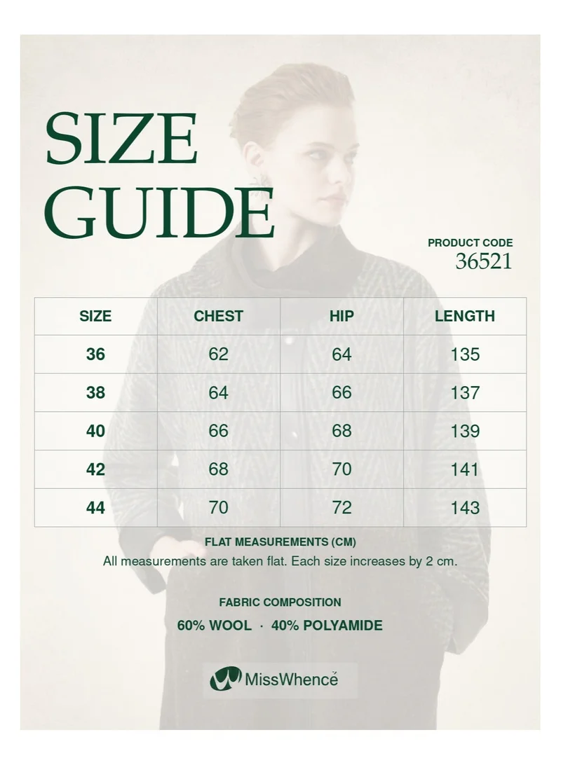 MissWhence  Long Wool Patterned Overcoat - Green for Women | Best Price UAE