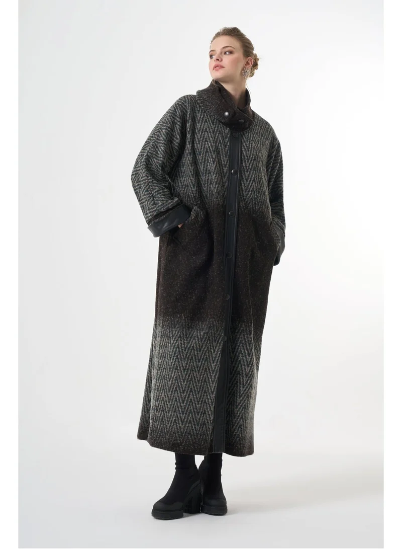 MissWhence Long Wool Patterned Overcoat - Green