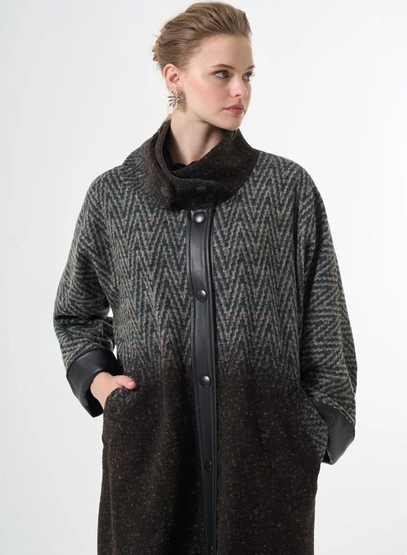 MissWhence  Long Wool Patterned Overcoat - Green for Women | Best Price UAE