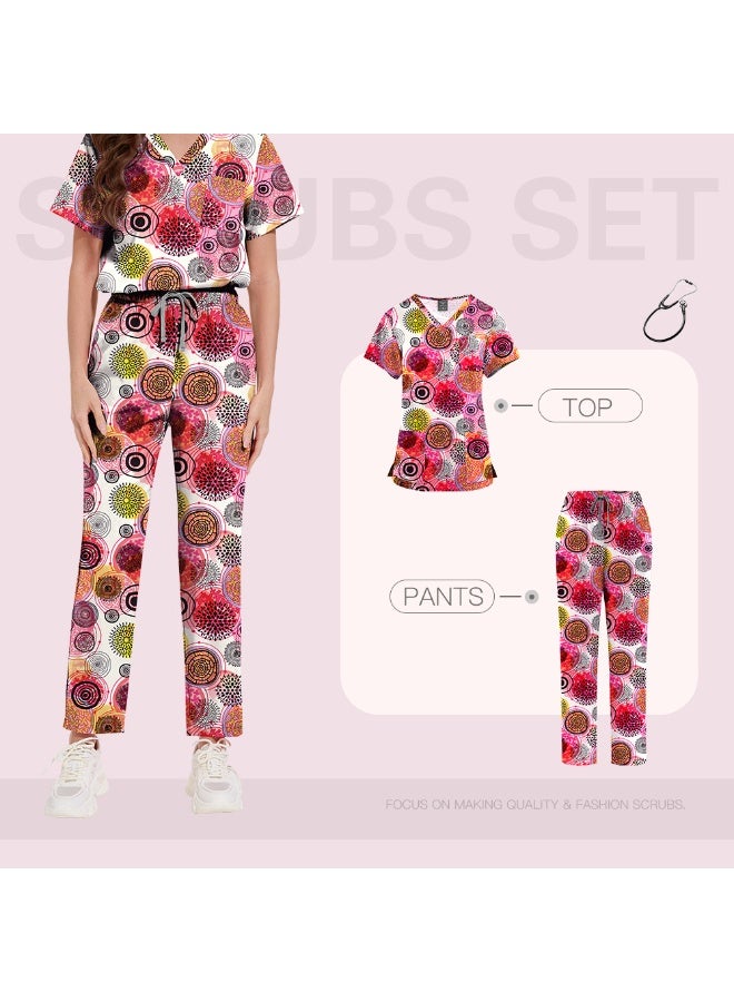 NIBEMINENT أزياء جراحية للنساء طقم سكراب طبي مطبوع ملابس عمل صالون تجميل سكراب سريري للحيوانات الأليفة بلوزة + بنطال بدلة ممرضين أطباء - Image 1