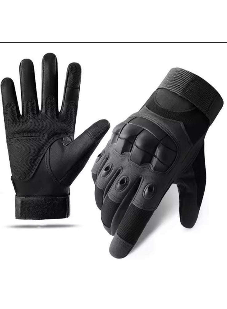 Tactical Combat Gloves with Hard Knuckle Protection, Touch Screen Compatible, Black Rubber Construction, Universal Size for Outdoor Activities and Motorcycle Riding - Image 1