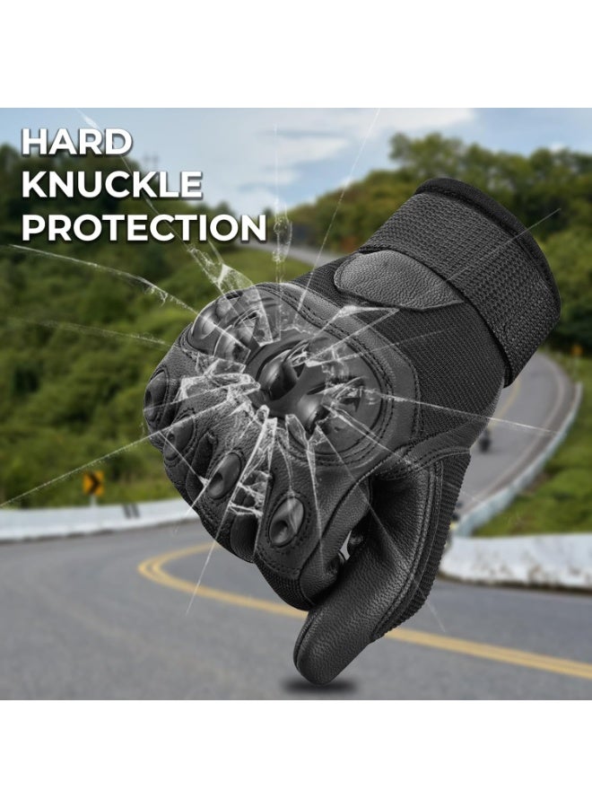 Tactical Combat Gloves with Hard Knuckle Protection, Touch Screen Compatible, Black Rubber Construction, Universal Size for Outdoor Activities and Motorcycle Riding - Image 2