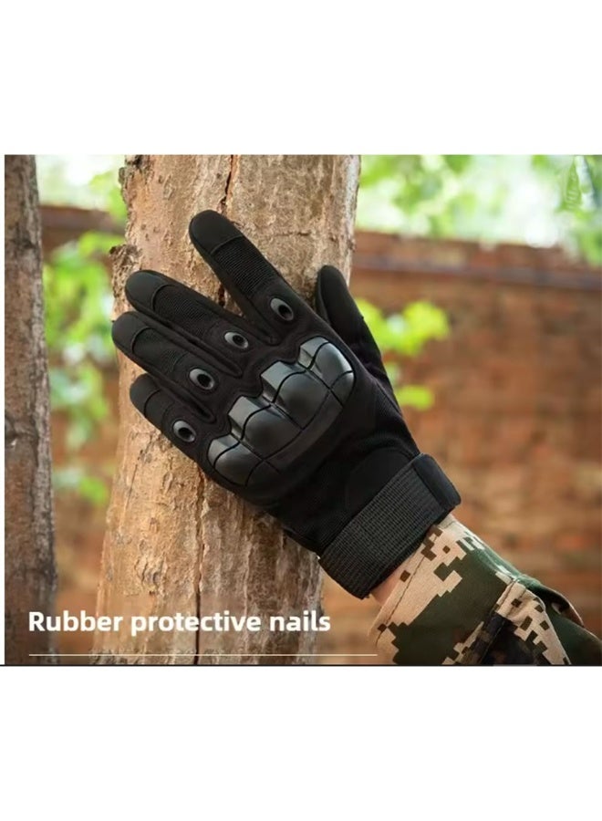 Tactical Combat Gloves with Hard Knuckle Protection, Touch Screen Compatible, Black Rubber Construction, Universal Size for Outdoor Activities and Motorcycle Riding - Image 5